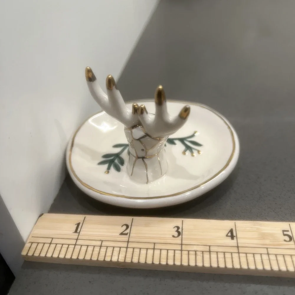 NEW-heather goldminc blue sky ceramic ring/pin tray/dish stag/rein deer/hart